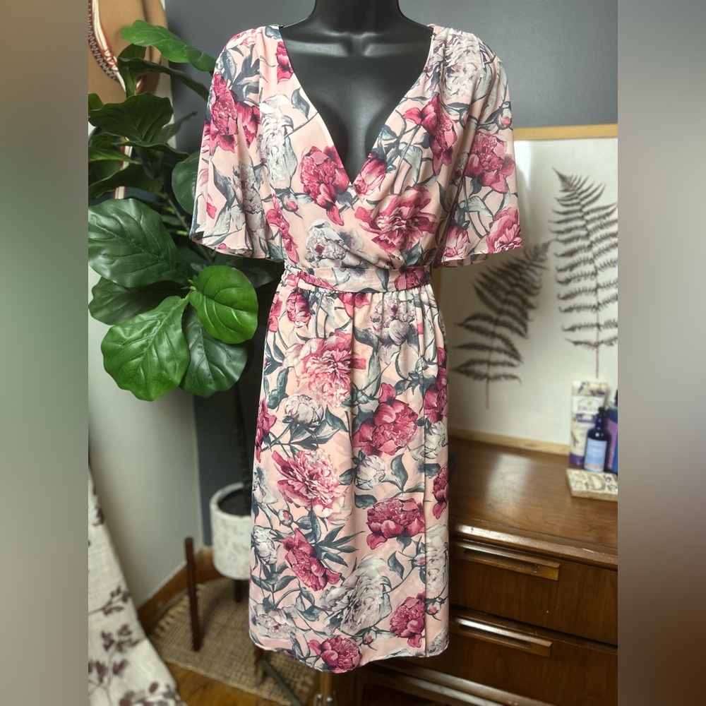 LOFT Floral Peony Wrap Dress M